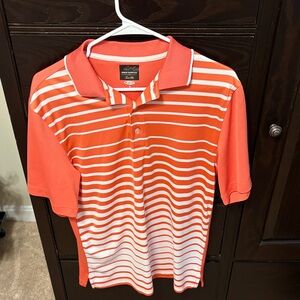 Greg Norman Collection Orange and White Striped Polo Shirt
